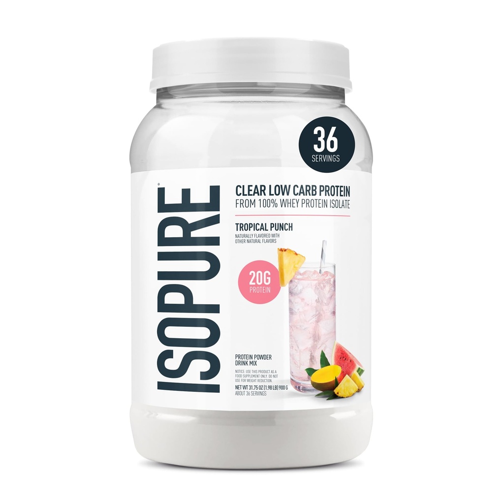 Izopur čisti sirotkini izolati v prahu, laktoza brez glutena, naravno aromatizirana, tropska punch, 20g beljakovine na serviranje, 1,9 Lbs, 36 Servis (Packageing May Vary)