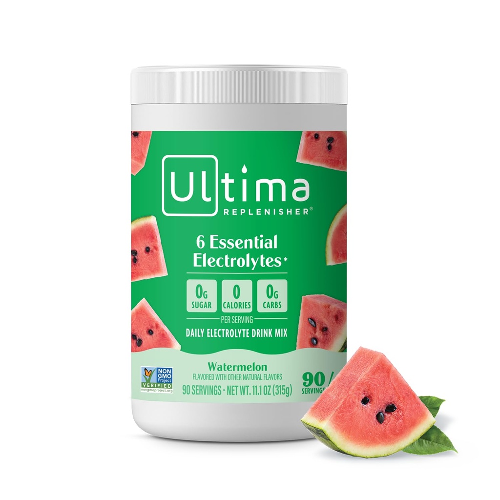 Ultima Replenisher Daily Electrolyte Powder Drink Mix – Sugar Free – Watermelon, 90 Servingation Powder s 6 Key Elektroliti in Trace Minerals – Keto Friendly, Vegan, Non-GMO