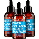 PrimeMD 4-v-1 tekoči biotin kolagen keratin žaga Palmetto kapljice (3 paket) strdek - 25000mcg lasje nohti in kožni vitamini za ženske in moške - 2 Fl Oz vsak, lubenica aroma, Gluten-free, Non-GMO