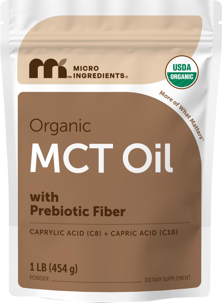 Organsko olje MCT v prahu s prebiotično vlaknino,1 funt(16 ounce), hitro gorivo za telo in možgane, C8 MCT olje za kavo krema, brez GSO, Keto diet, Vegan