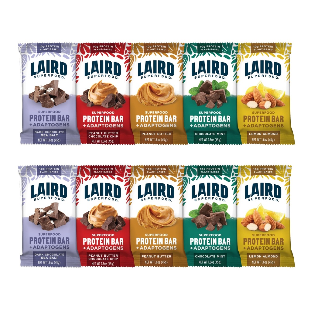 Laird Superfood Funkcionalne proteinske čokoladice – Beljakovinska ploščica, vendar bolje s pravimi sestavinami, Funkcionalne gobe 10g Rastlinske beljakovine, 6g Fiber - Non-GMO - 5 Flavor Variety Pack, 10 Število (Pack po 1)