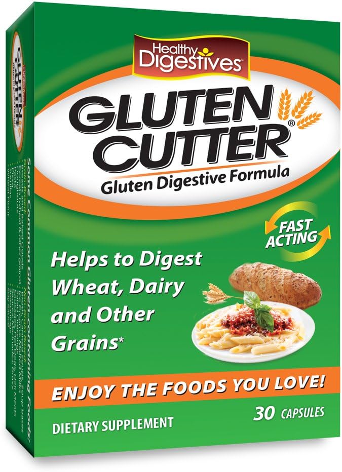 Zdrave prebavne motnje Gluten Cutter Enzyme Formula - pomaga izboljšati vaša telesa Gluten Prebava in pomoč pri odlaganju pšenice, mleka in drugih zrn - kapsule - 30 Služabniki