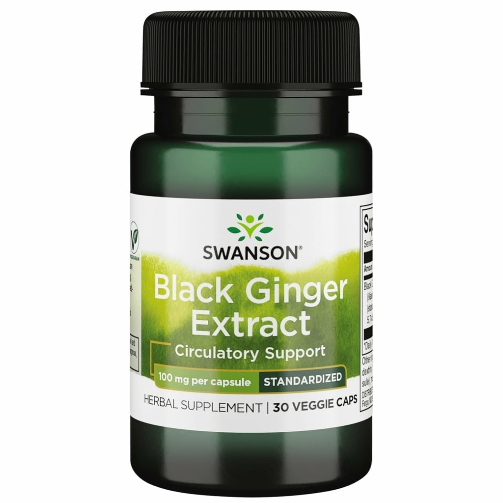 Swanson Black Ginger Extract - spodbuja zdravo kroženje krvi in telesne Vigor - Lahko pomaga zdravje srca, mišice tkiva, in dobro počutje - (30 Veggie kapsule, 100mg vsak) 1 pakiranje