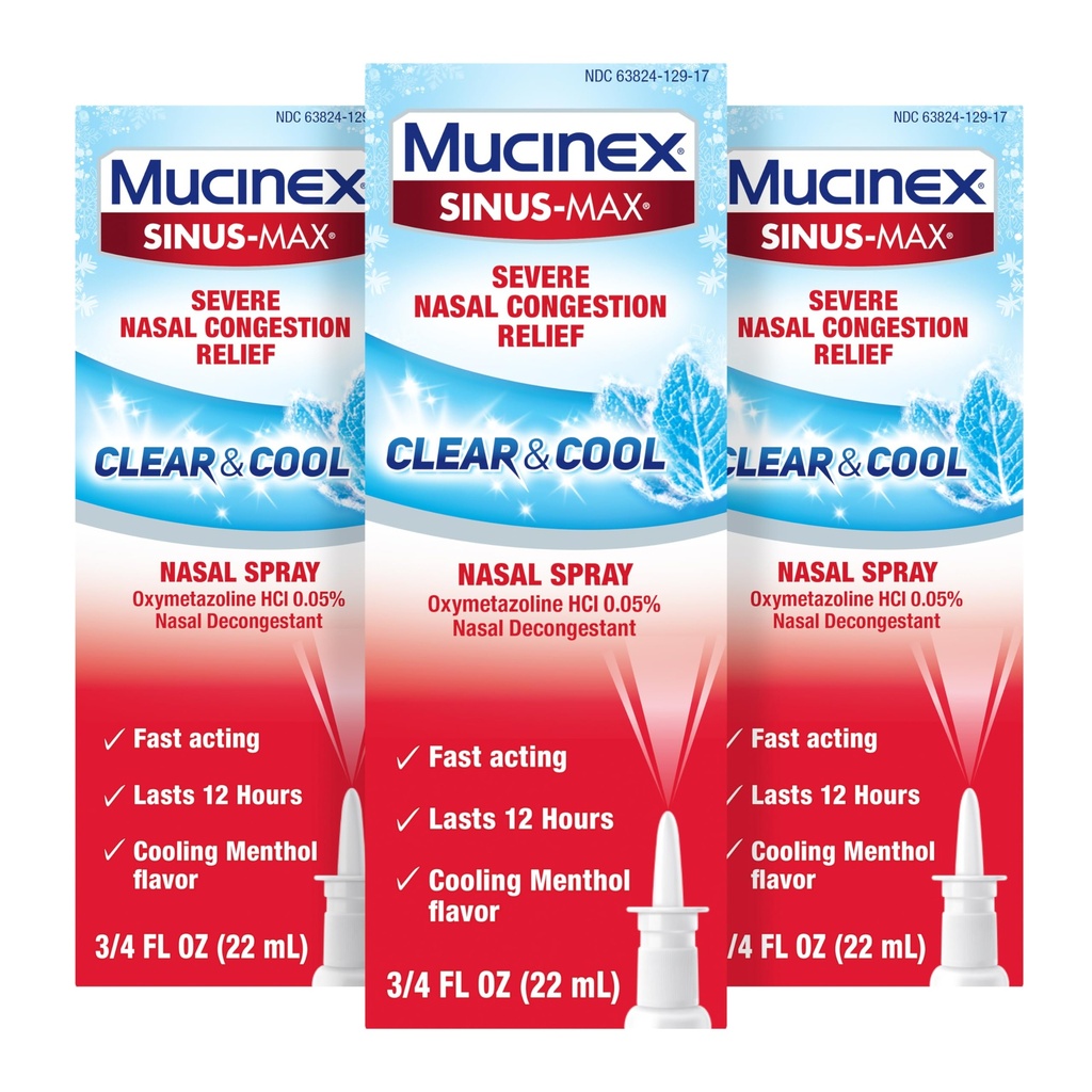 Mucinex Sinus-Max Nazal Spray Dekongestiv, 12 ur nad-The Counter Medication Nose Spray za Sinus Relief, Nasal Decongestivants za odrasle, hlajenje Mentol, 0,75 Fl Oz (Pack z 3)