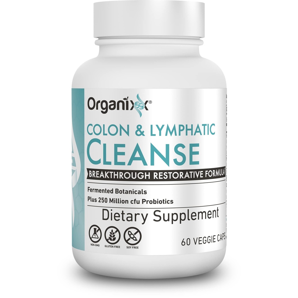 Organixx Limfatični in Colon Cleanse dodatek, 250 milijonov CFU probiotiki za zdravje črevesja, Prebavna in limfatična podpora, Gluten brez, ne GSO, 60 vegetarijanske kapsule