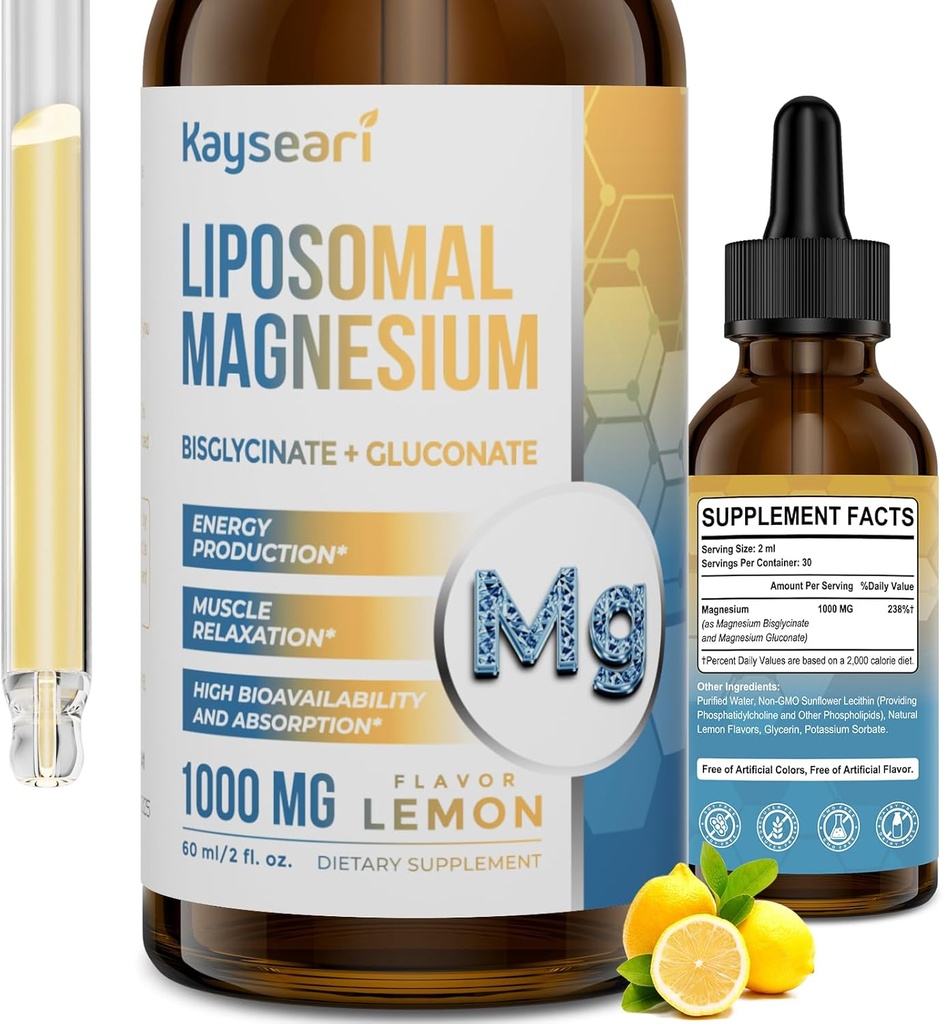 Velika moč liposomske magnezijeve kapljice, enostavno absorbirane kelirane oblike magnezijevega biglicinata in magnezijevega glukonata, 60ML limonine arome tekoče kapljice