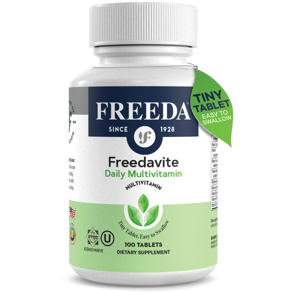 Freedavit Majhna tableta - Zmeren multivitamin za moške in ženske - vitamin A, C, D, E, B1, B2, B6, B12, Biotin, kalcij, cink, železo, magnezij, mangan, baker, selen, jod - 100 števk