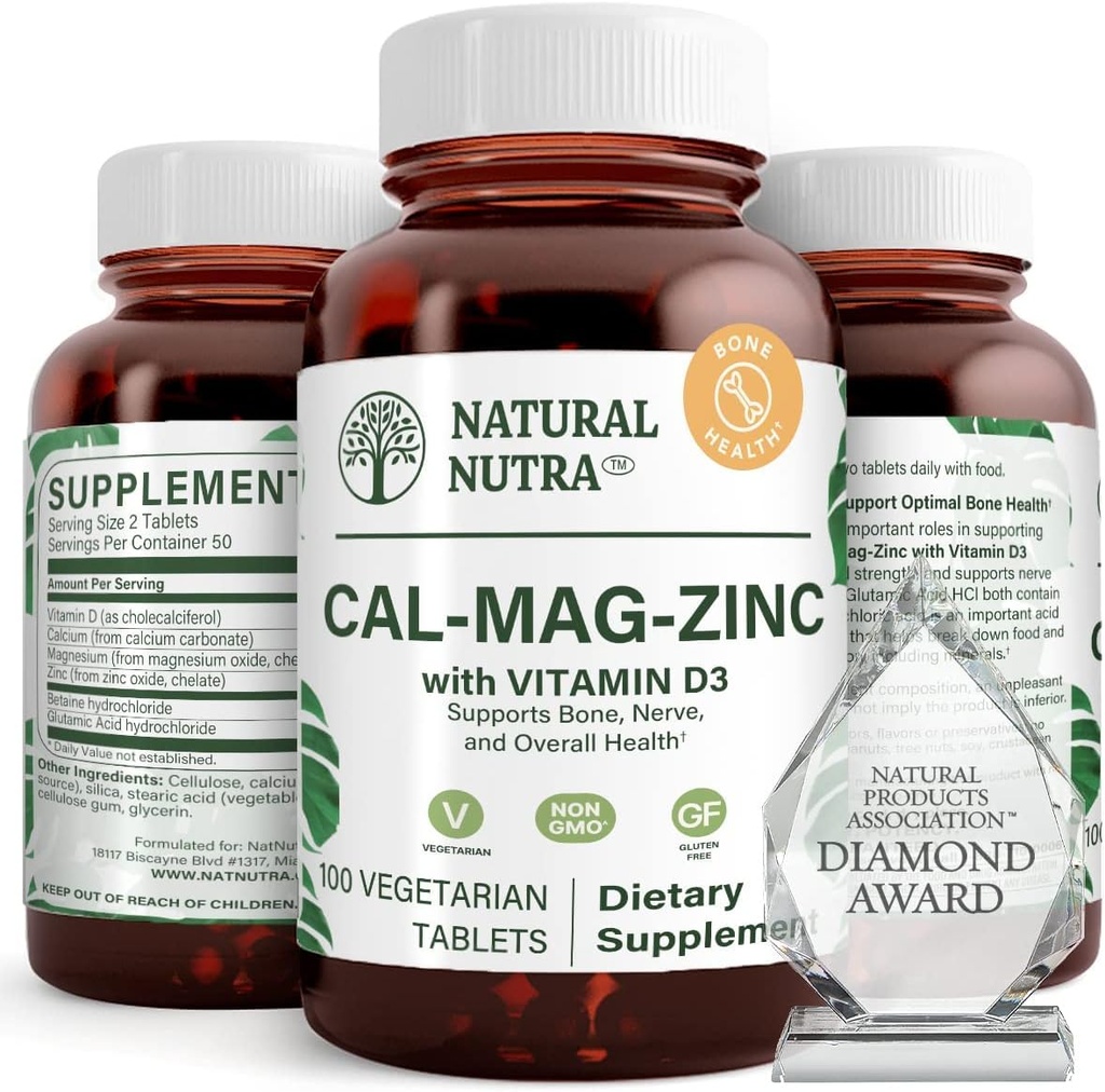 Natural Nutra Calcium Magnesium Zinc with Vitamin D3 - CMZ Supplement | Bone Strength, Immune Support, Muscle & Nerve Health - Cal-Mag Zinc Supplement - Digestion Support - 100 Tablets (Pack of 2)