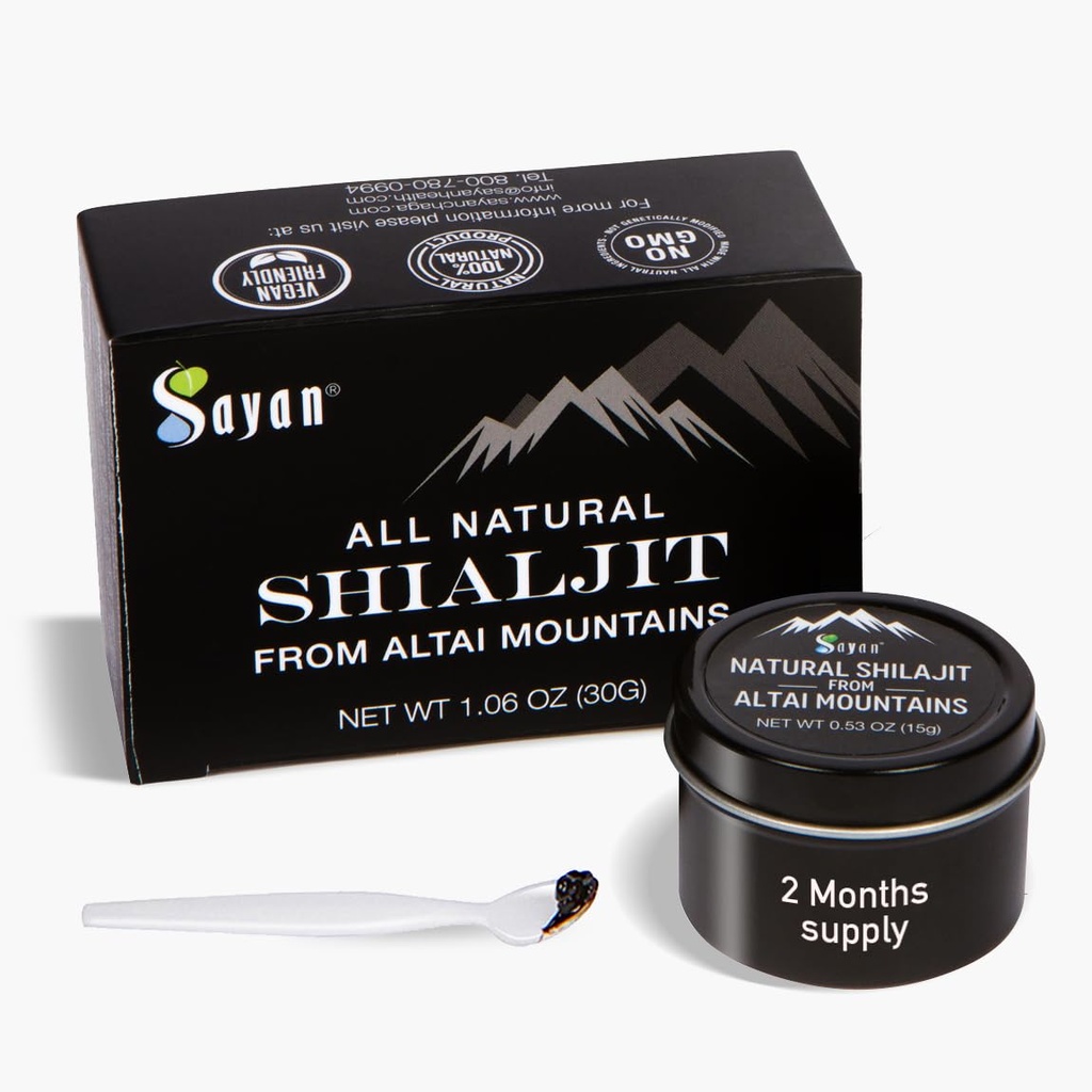 Sayan Pure Autentical Altai Shilajit Resin - 15 Grams, 2 meseca dobava - Visoka učinkovitost Organska fulvična kislina dodatek za ženske in moške za podporo imunskega sistema, energije, & Detox - Vegan, Non-GMO