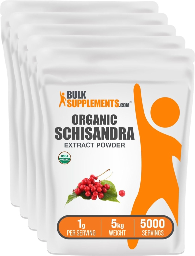 BulkSupplements.com Organic Schisandra Extract Powder - Schisandra Supplement, iz Schisandra Berries - Zeliščni dodatek, Gluten Free - 1000mg na serviranje, 5 kg (11 lbs) (Pack of 5)