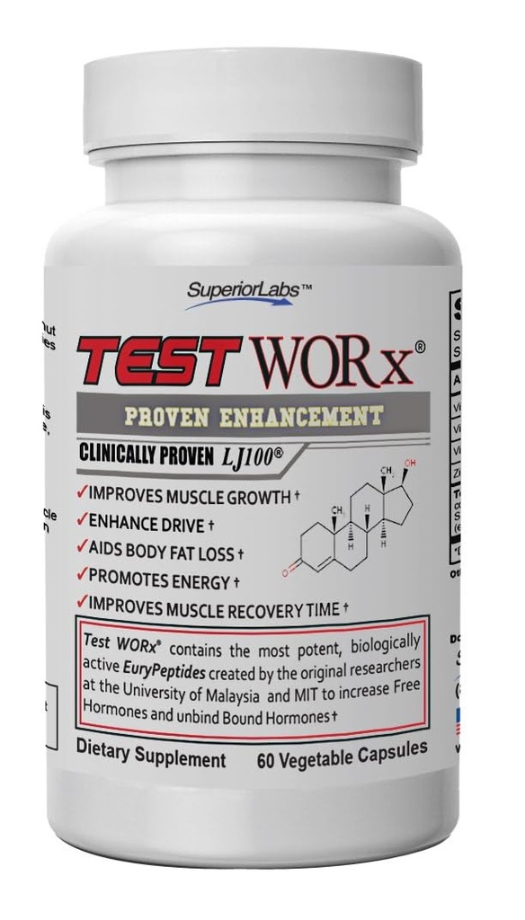 Superior Labs Test Worx naravni testosteron obnovitveni dodatek s klinično dokazano LJ100 in 8 druge močne sestavine - opazno povečanje energije, Stamina, okrevanje, spanje in razpoloženja