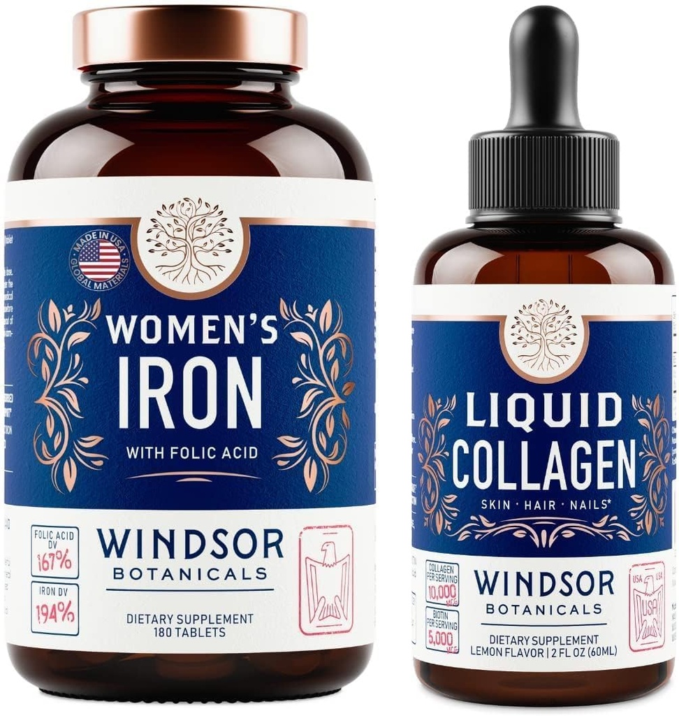 WINDSOR BOTANIKALIJE Tekoči kolagen in železo za ženske Beaty in Wellness paket