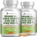 JB Wellness Oregano Oil, česen ekstrakt, Olive Leaf, z Astragalus - Imunska podpora & Prebavni zdravstveni dodatek za ženske in moške - 120 Count