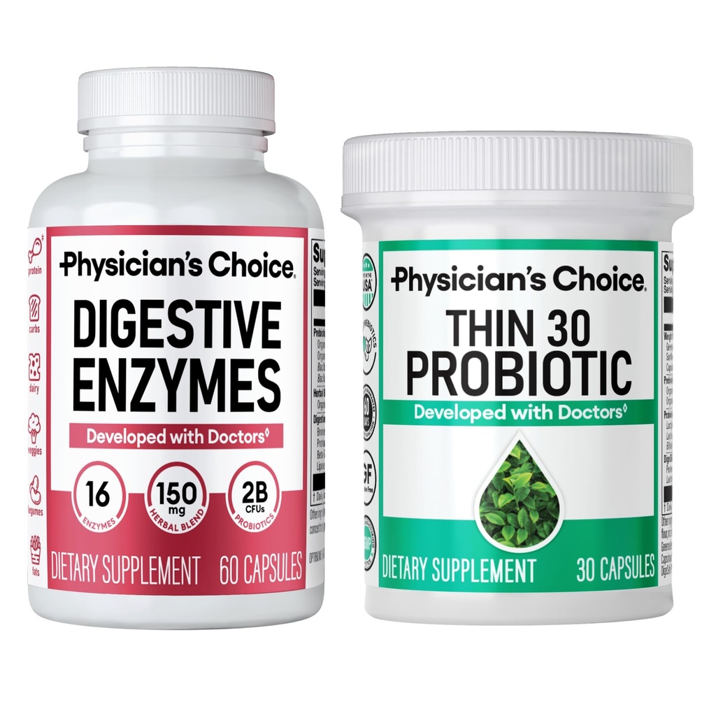 Physician's CHOICE - Beat Bloat + Support Weight Management Bundle: Digestive Enzymes + Thin-30 Probiotic