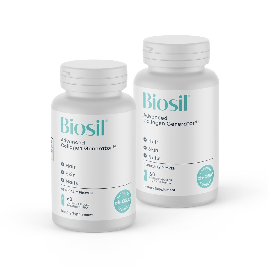 Biosil Collagen Booster Supplement - 60 tekočih kapsul, paket 2 - Patentiran aktivator ch-OSA za kožo, lase, nohte in sklepe - Podpira naravno proizvodnjo - 60-dnevno oskrbo