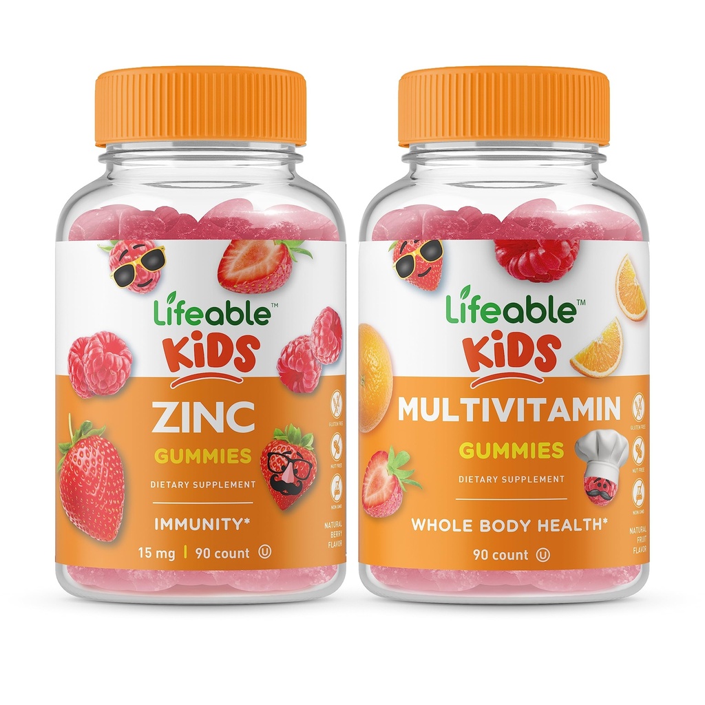 Življenjski cink otroci + multivitaminski otroci, Gumies Bundle - odlično degustacijo, Vitamin dodatek, Gluten brezplačno, GSO brezplačno, Žvečljivi gumi