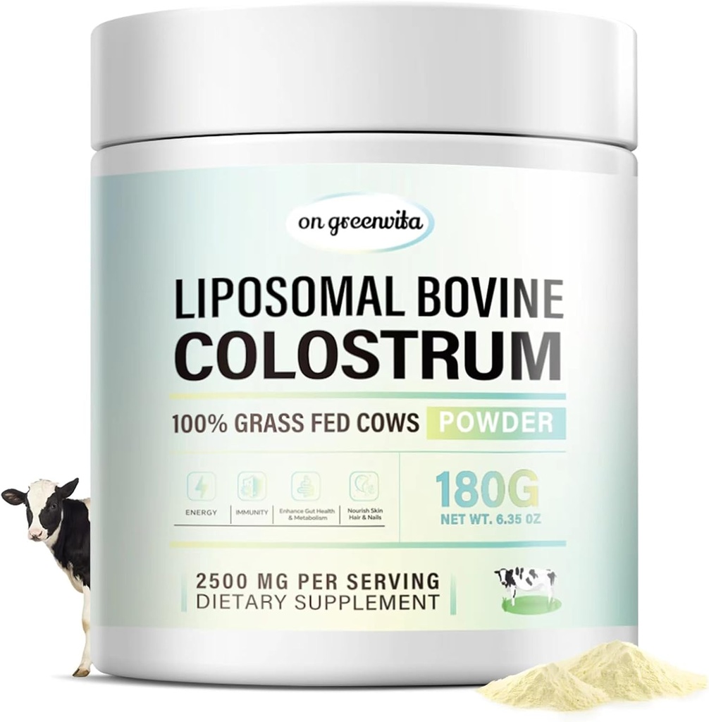 Liposomski goveji kolostrum v prahu - Čisti goveji kolostrum za ljudi - Grass Fed Colostrum dodatek za Gut podporo, Imunsko zdravje in rast las,72 Servisi na steklenico.180g/6.35 oz