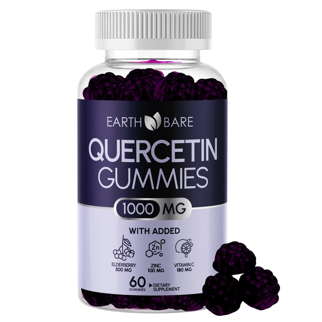 Quercetin Gumies with Elderberry, Cink & Vitamin C – Imunska podpora dodatek – Antioksidant & Seasonal Wellness – Vegan, Non-GMO, Natural Berry Flavor – 60 Gummies