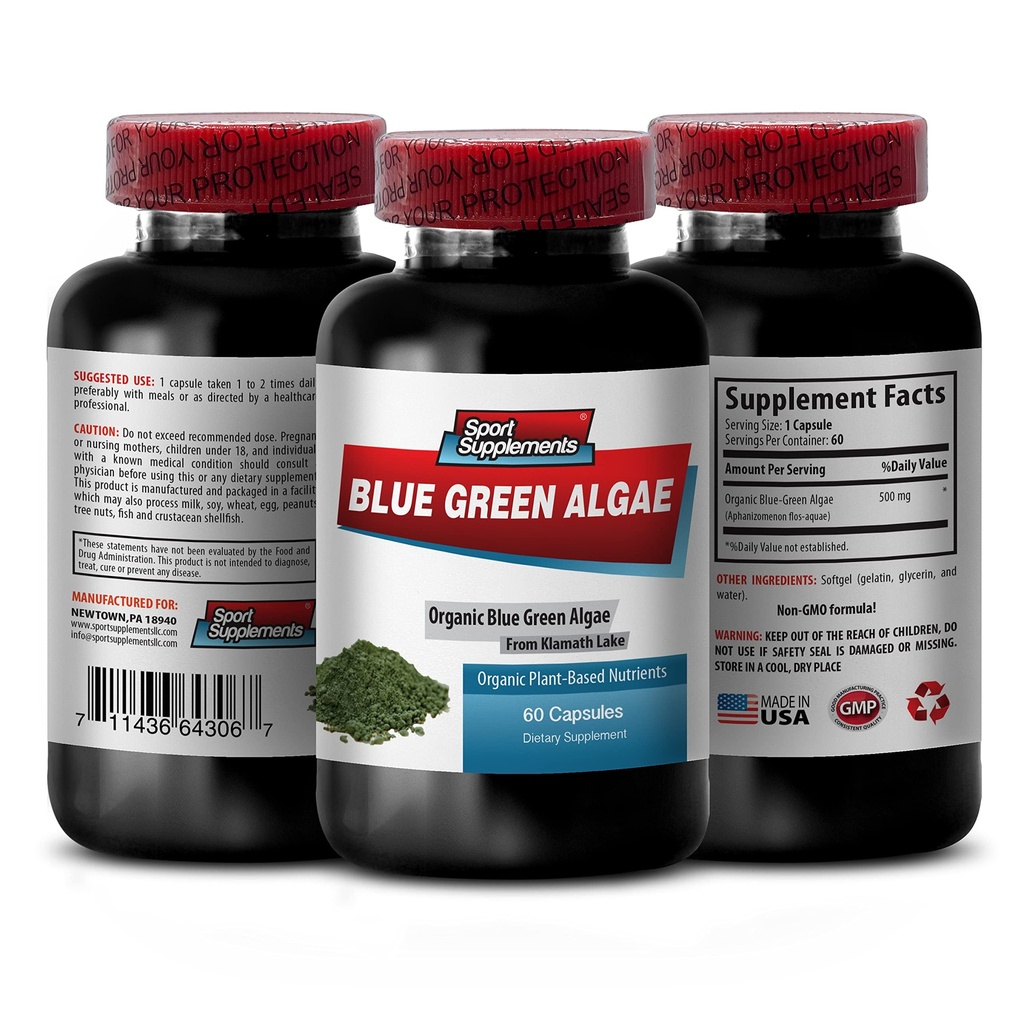 Čisti zeliščni dodatek - Klamath Blue Green Algae 500mg - povečanje energijske ravni, izboljšanje razkuževanja in izboljšanje imunskega sistema, spirulina, klorella, Klamath Blue Green Algae prašek - 1B 60 kapsul