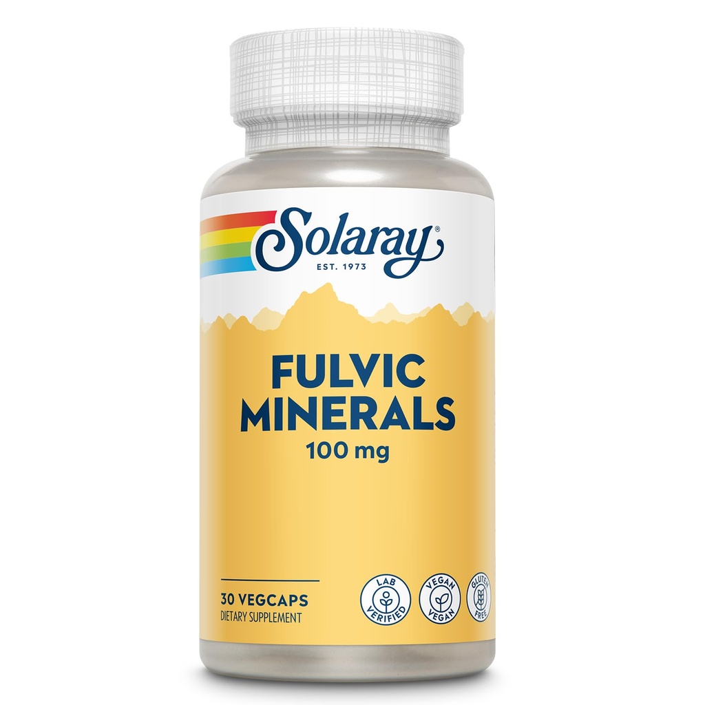 SOLARAY Fulvic Minerals 100mg - Shilajit Fulvic Mineral Complex - Trace Minerals Supplements for Overall Wellness Support - Vegan, Gluten Free, Lab Verified, 60-Day Guarantee - 30 Servings, 30 VegCaps