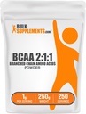 BulkSupplements.com BCAA 2:1:1 Powder - razvejane verige aminokislin, BCAA aminokisline v prahu - Unflavored & Gluten Free, 1g na Serving, 250g (8,8 oz) (Pack of 1)
