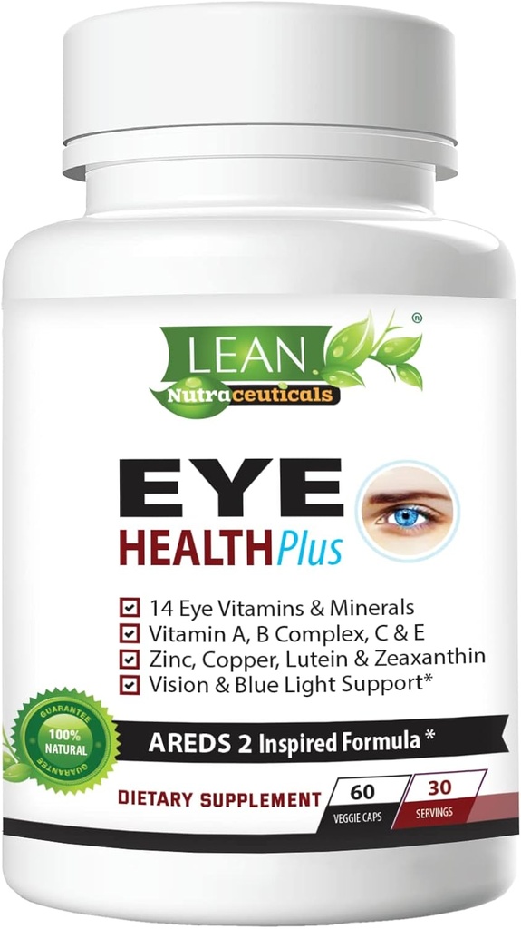 Ares 2 Eye Health Plus w/ Copper, Vitamin A C E, Lutein & Zeaksantin, Quercetin, Cink, Izvleček borovnice, Biotin - Nega vida, Suhost, Sev, Nočni vid Dodatek za odrasle 60 kapsul