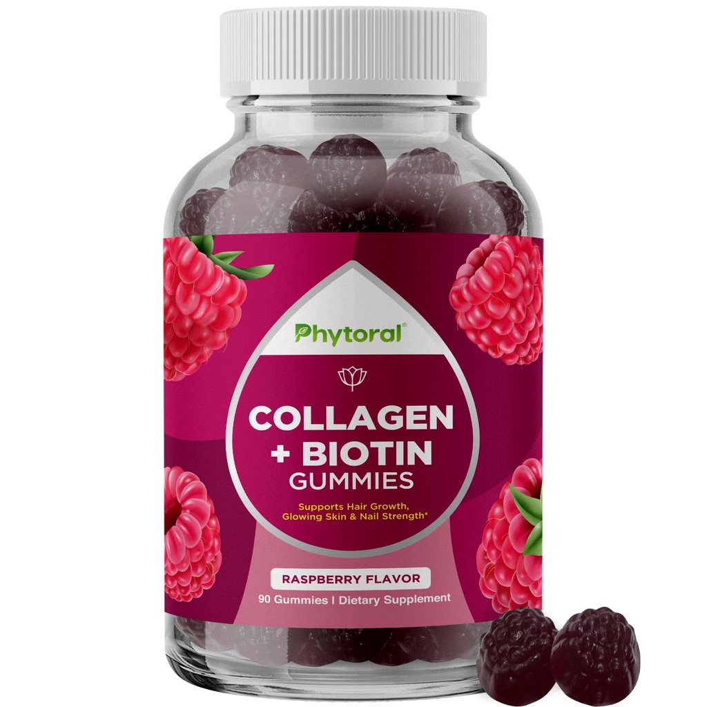 Hidrolizirani kolagenski peptidi za ženske z biotinom - Lasje, koža in nohti Vitamini za elastičnost, Vitalnost in hidracija Gumiji - naravno izvorni Biotin in kolagen za ženske - 90 Count