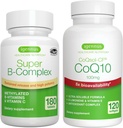 Super B-kompleks 180 Tablete + visoka absorpcija CoQ10 100mg 120 Softgels Energy Bundele, Metilirana trajen release B Complex + CoQ10 z vitaminom E & D- Limonene, by Igennus