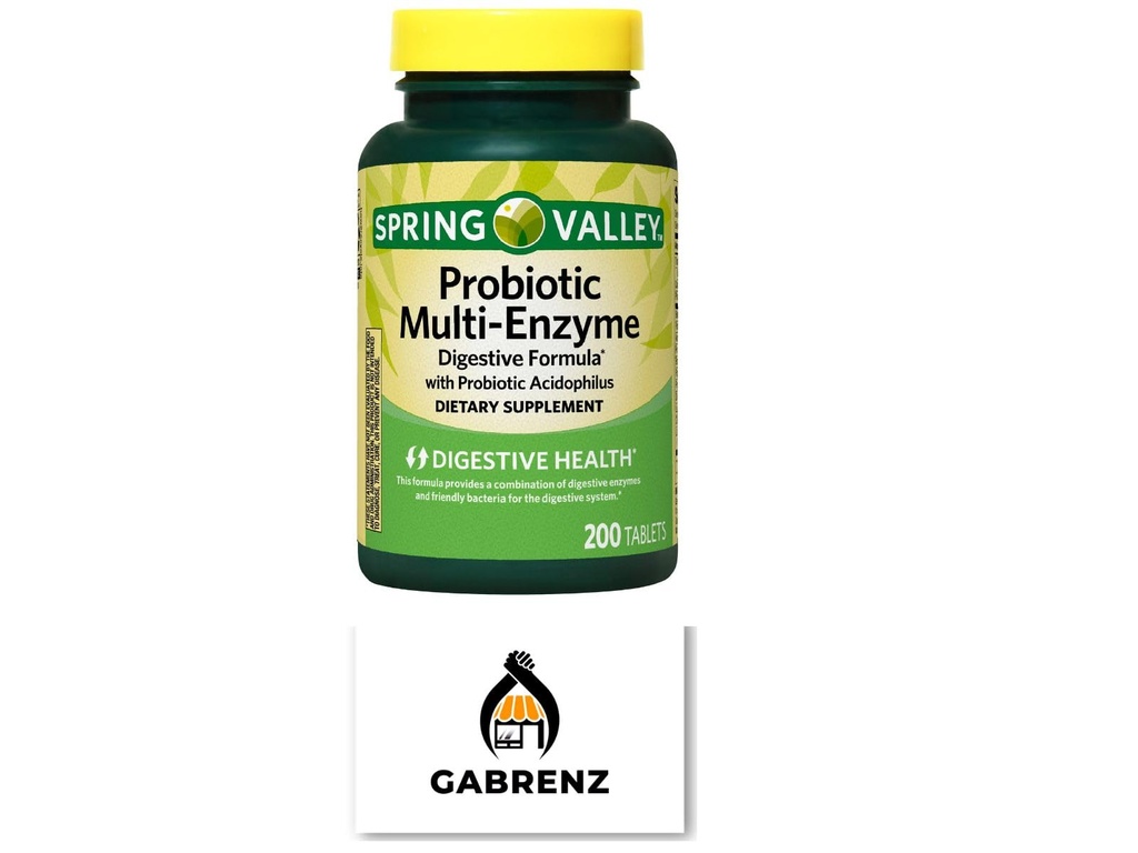 Spring Valley Probiotic Multi-Enzyme Digestive Formula Tablets, 200 ct - Celovita mešanica probiotikov in prebavnih encimov za podporo prebavnega zdravja. (Pack z dne 1) Vključuje Gbz Ref Magnet