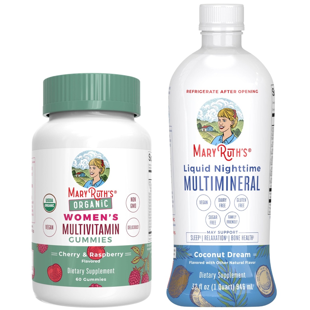 MaryRuth's Multivitamine Gumies za ženske (Cherry & Raspberry) & Liquid Night Time Multimineral Coconut (32oz) 