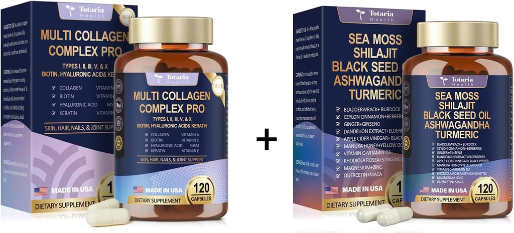 Totaria 18-v-1 Colagen Peptides Caps & 25-v-1 Sea Moss Caps