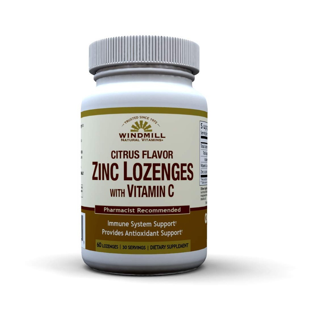 Vetrnica Zdravje Naravni Vitamini Cink Lozenges z vitaminom C Medena limonina aroma, Imunski sistem Podpora, Zagotavlja antioksidant podporo, Delicious & Fast Act, 60 Lozenges, 30 Servings.