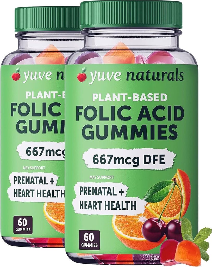 Juve prednatalne žvečilke za ženske - folna kislina prednatalne vitamine 667 μg DFE - žvečljivi prenatalni vitamini - Hormonska podpora in folatna kislina - Veganska in naravna - prednatalne vitamine Gumies - 2 paket 60ct
