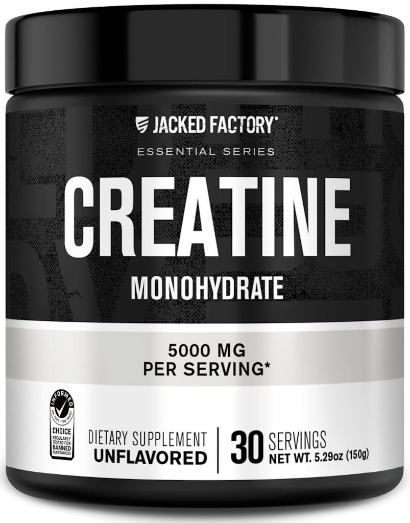 Jacked Factory Kreatin monohidrat v prahu 150g - 5g Dnevni kreatin dodatek za moške in ženske, Vegansko-prijateljski, tretje-party Tested - 30 Serving, Nearomated
