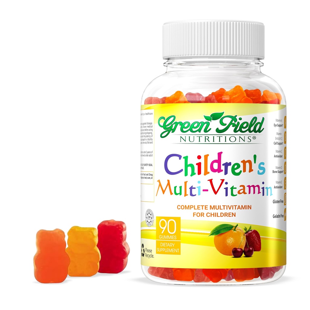 Greenfield Nutritions Otroci Želatina Prosti Halal Multivitaminski Gumiji - Vse Essential Halal Vitamini A, Bs, C, D, Jodin, Cink za imuniteto, Non-GMO, Otroški Halal Vitamin Gumies (90 Število)