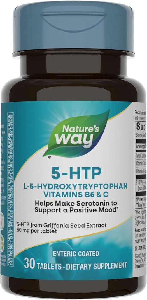 Narava Way 5-HTP, L-5-Hydroxytriptofan, pomaga narediti serotonin za spodbujanje pozitivnega Outlook*, Vitamin B6, Vitamin C, izvleček Griffonia fižol, 30 tablet (Packaging May Vary)