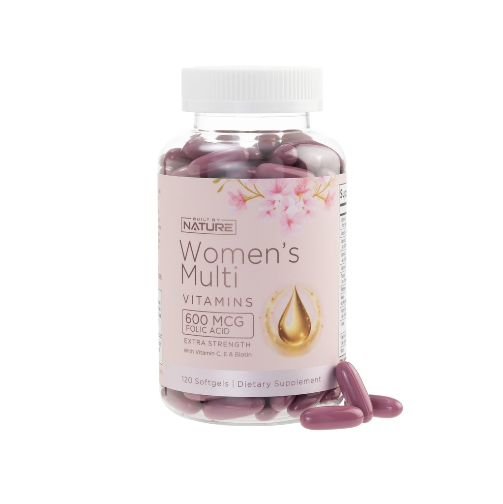 Zgrajena z naravnimi vitamini za ženske – ženske popolno dnevno multivitaminsko dopolnilo z A, B, C, D, E, železo, kalcij, magnezij in multi minerali – Wellness & Immune Health Support - 120 Softgels