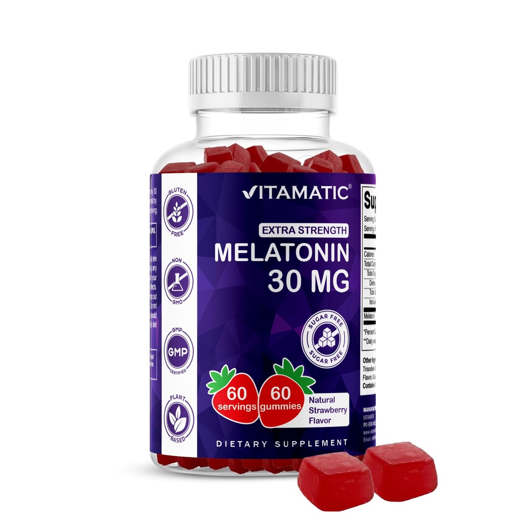 Vitamatski sladkor prost melatonin 30mg na Gummy - 60 Serving - 60 vegetarijanske gumije - Nenavadno oblikovanje dodatek (60 Število (Pack of 1))