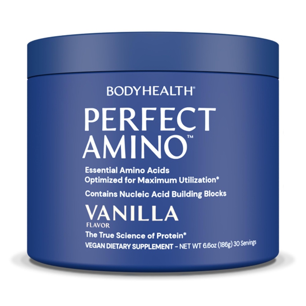 BodyHealth PerfectAmino Powder - BCAA in EAA Powder for Pre and Post Workout - Energijski napitek aminokislin za moške in ženske za podporo najete mišice in okrevanje - Vanilla - 30 Servingov