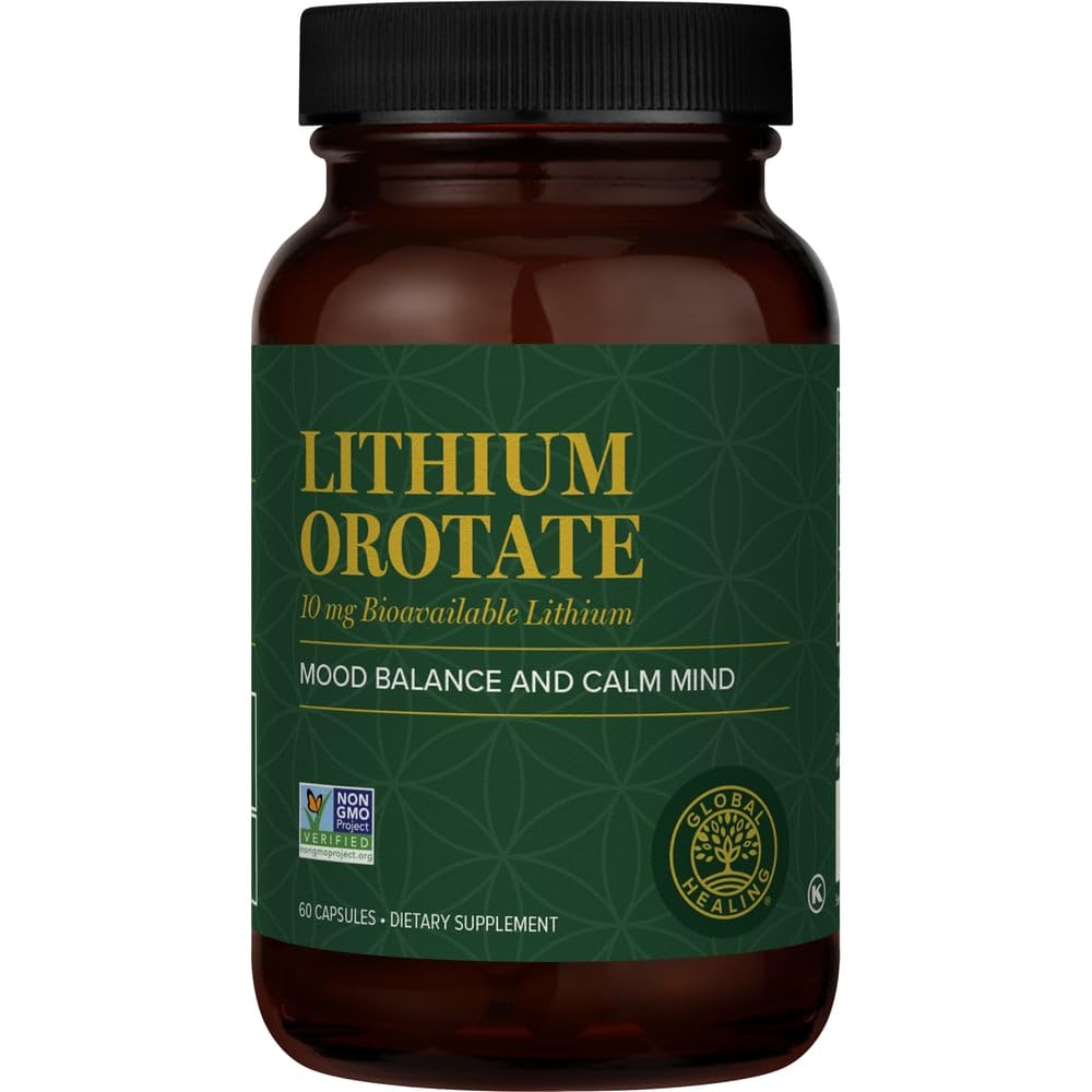 Globalni center za zdravljenje - Litijev Orotate 10mg - Ne-GMO, Gluten Free, Vegansko prijazno zdravje možganov Litijev dodatek za podporo razpoloženja, funkcije in jasnost (60 kapsul)
