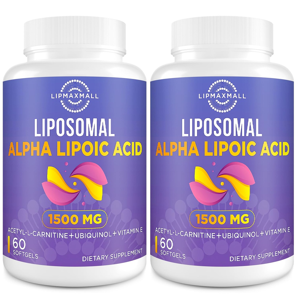 Liposomska alfa lipoična kislina 1500mg - z acetil-L-karnitinom 900mg & Ubikinol 100mg & vitamin E 15mg,ALA dodatek za antioksidatorje Presnova glukoze Živčna energija,60 Mehkužci (2 steklenica)