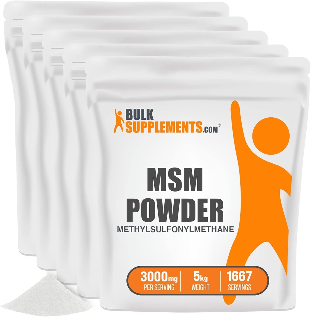 BulkSupplements.com MSM Powder - Metilsulfonilmetan, MSM dodatek - MSM Pure Powder, MSM 3000mg - za skupno zdravje, Gluten Free, 3000mg na serviranje, 5kg (11 lbs) (Pack of 5)