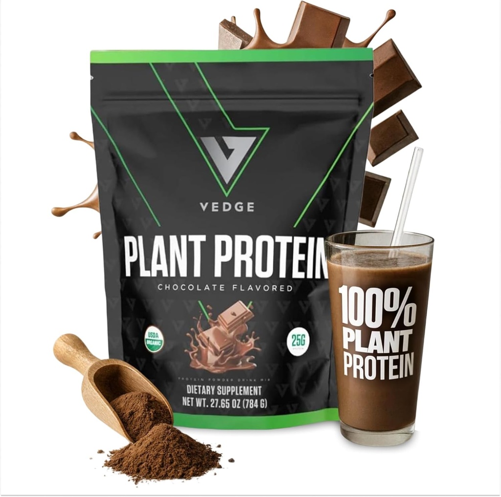 Vedge Vegan Protein Powder - Rastlinski proteini v prahu s peo, bučo in sončnico - USDA Organic, Aminokisline, Mlečni izdelki, Brez glutena, soje, Keto, Ne gensko spremenjeni organizmi, Gladka tekstura - Čokolada - 20 Servingov