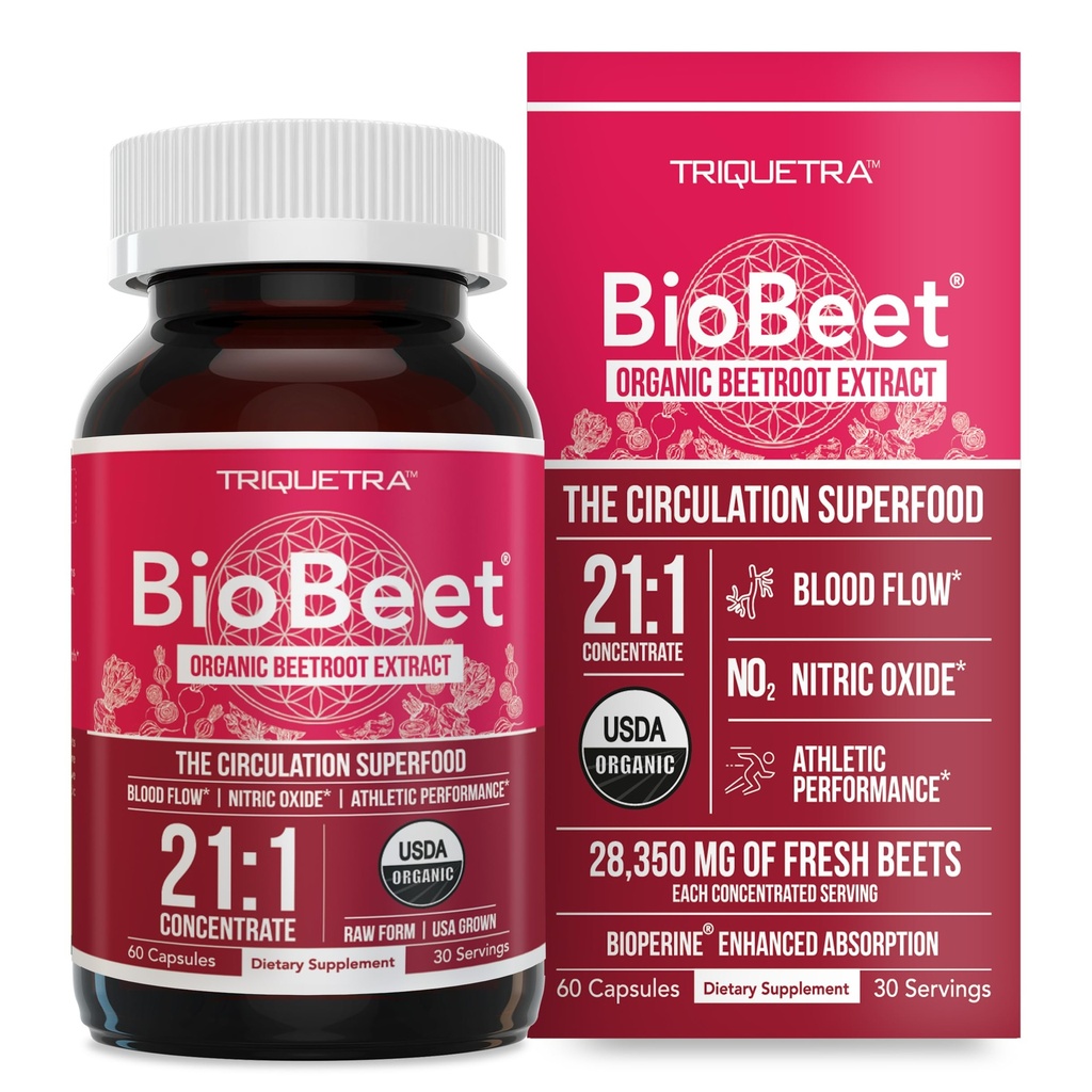 BioBeet® Max Jakost korenske kapsule sladkorne pese - 21:1 Koncentrat, vsak obrok, pridobljen iz 28,350 mg organske pese - Absorpcija Okrepitev z BioPerine® izvlečekom črnega popra (60 kapsul)