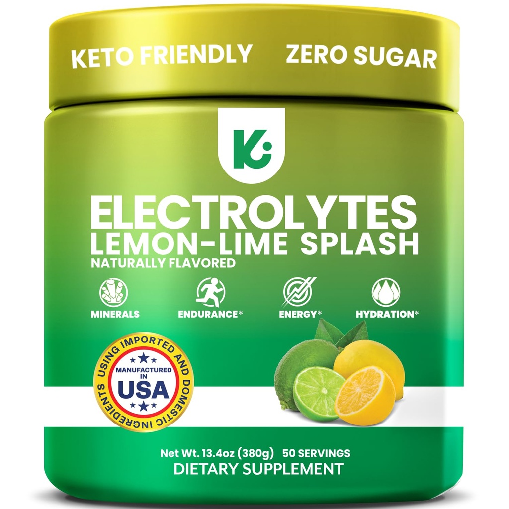 Keppi elektroliti v prahu – limona limete arome 50 serving – brez dodatka sladkor hidracije s kalijem, magnezij, natrij – Keto, Vegan, Fasting-Freely, Zero Calorie Electrolyte pijača