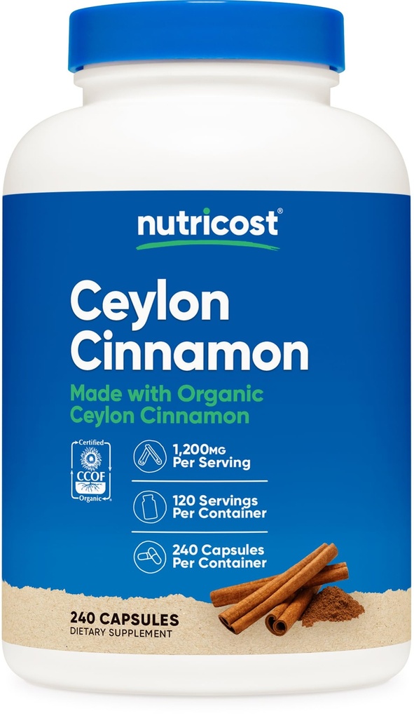Nutricost Cimet Kapsule (240 kapsul) 1200 mg na odmerek - brez glutena