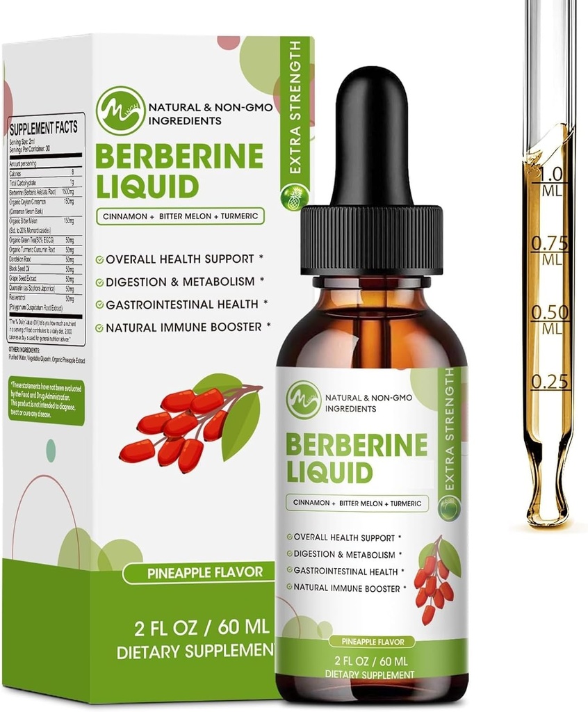 Berberine dopolnilne tekoče kapljice, Berberine s Ceylon cimetom, kurkuma, Resveratrol, Bitter Melon, in več ekstra moč Vegan dodatek, podpira imunski sistem in prebavni sistem