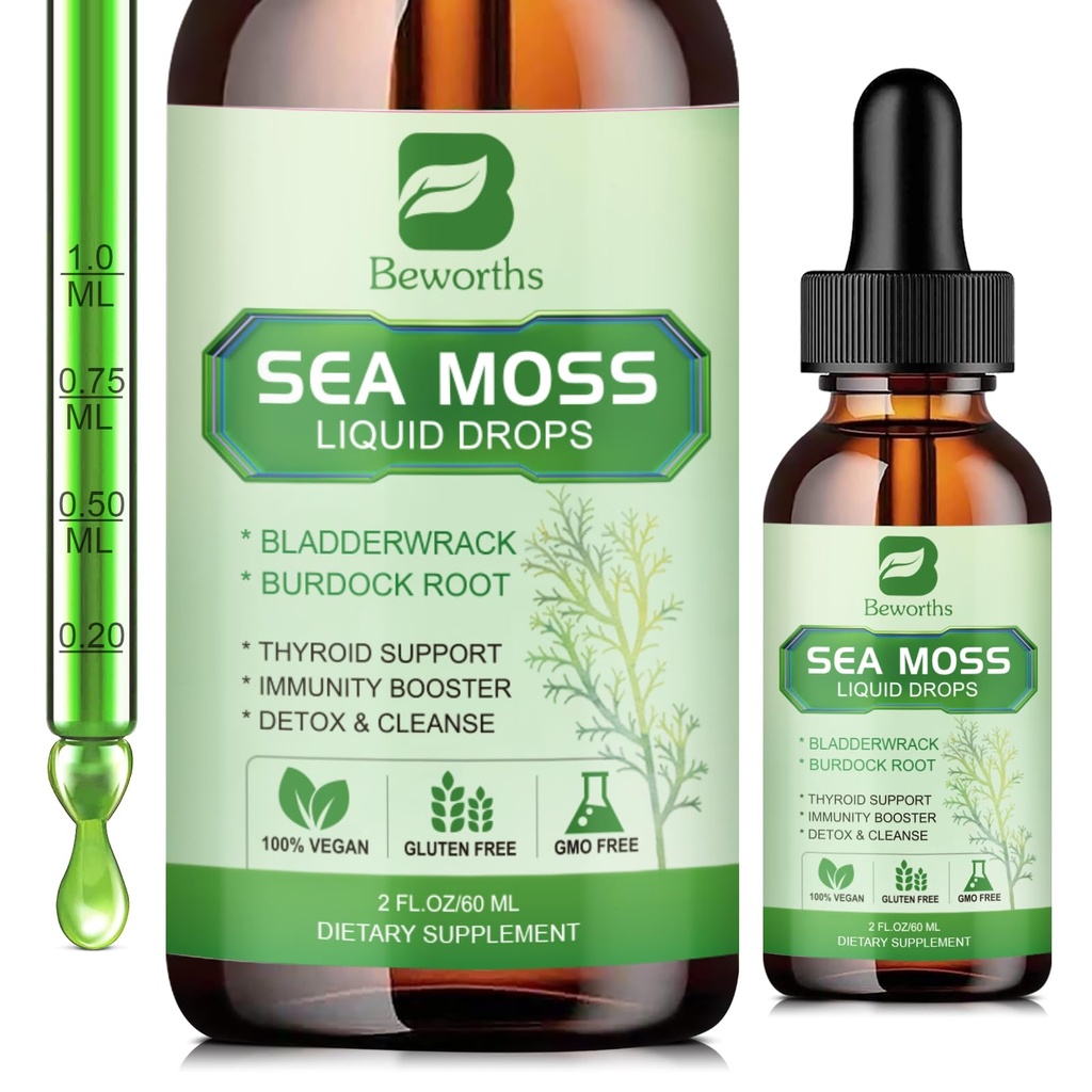 Tekoče kapljice Sea Moss - Organic Ireland Sea Moss Gel s Spirulina, Bladderwrack, Burdock Root, Seamoss Gel Supplement for Joint, Detox Cleanse & Digestion Support - 2 Fl Oz, Vegan