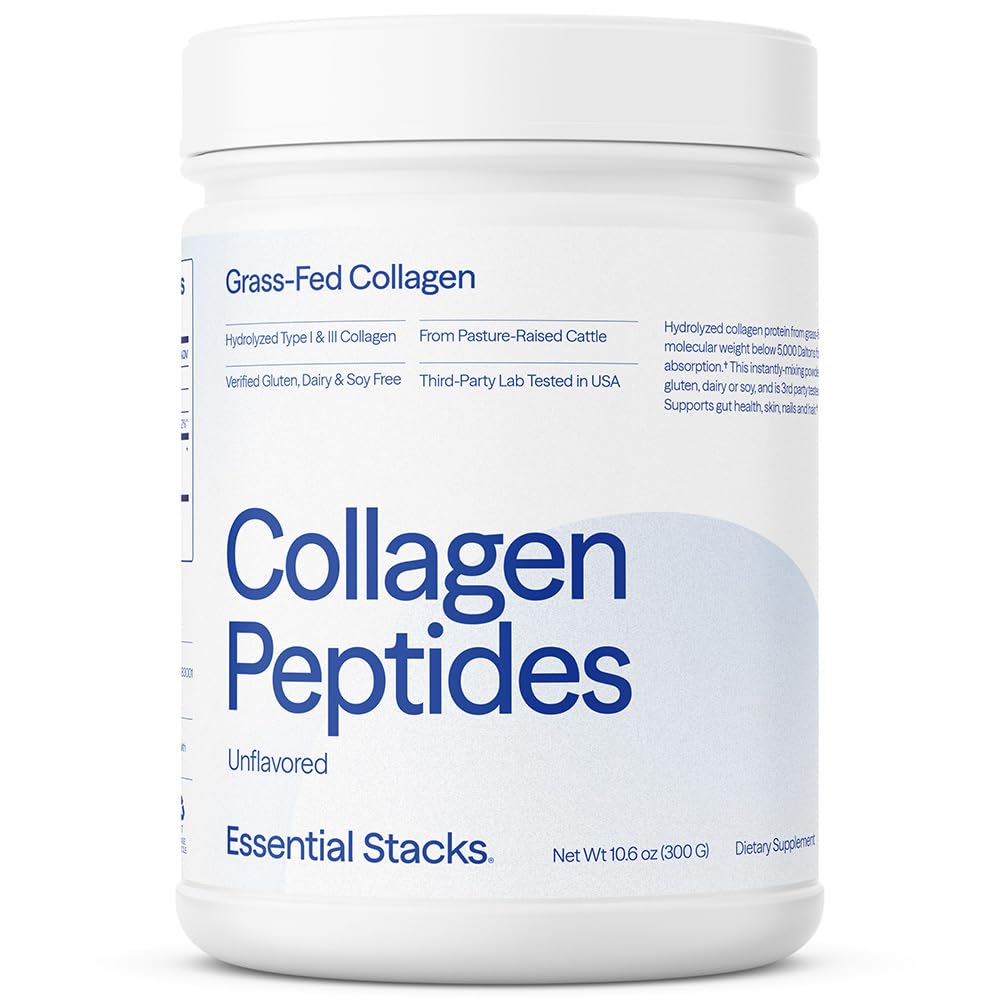 Essential Stacks Kolagen Peptides Powder (iz travniškega krmnega ameriškega goveda) - Gluten, Mlečni in sojini prosti - nearomatiziran hidroliziran kolagen dodatek (10.6 oz)