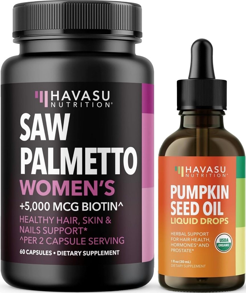 Hrano HAVASU USDA Organske kapljice bučnega olja (60 strežnic) & žaga Palmetto za ženske las kompleks (30 strežnikov)